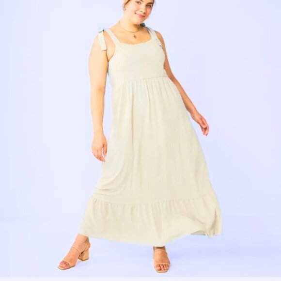 SO® Tie-Strap Maxi Dress with Swiss Dots Off White/Cream Size XL NWT - Picture 1 of 8